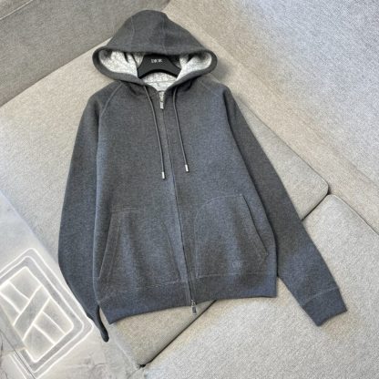 Replica Men's Dior Hooded Track Jacket Navy Blue Cotton Knit and Cashmere #3918