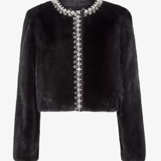Replica Fendi Black mink jacket with crystals For Women 24SS #3784