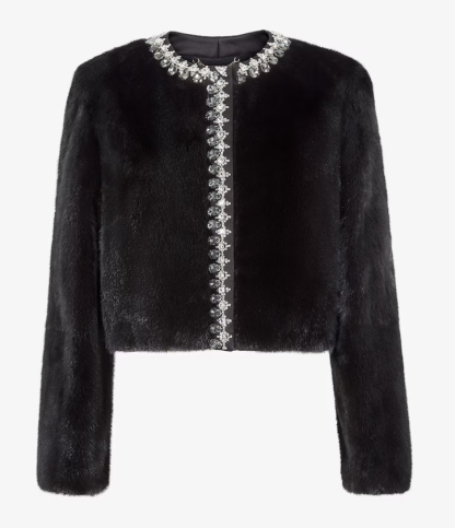 Replica Fendi Black mink jacket with crystals For Women 24SS #3784