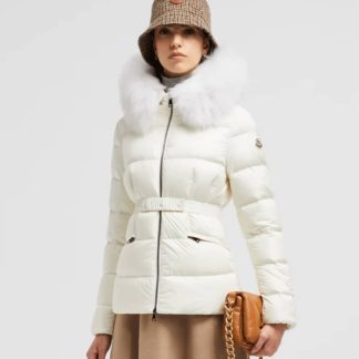 REPLICA MONCLER WOMEN'S BOED HOODED SHEARLING SHORT DOWN JACKET WHITE #3827
