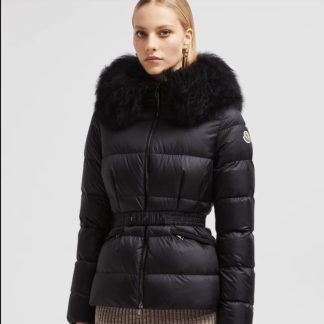 REPLICA MONCLER WOMEN'S BOED HOODED SHEARLING SHORT DOWN JACKET BLACK #3828