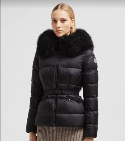 REPLICA MONCLER WOMEN'S BOED HOODED SHEARLING SHORT DOWN JACKET BLACK #3828