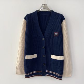 Replica Miu Miu Wool and cashmere cardigan Navy Blue Knitwear #3880