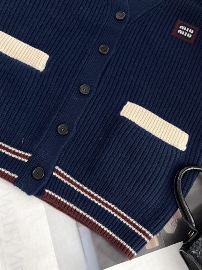  Miu Miu Wool and cashmere cardigan Navy Blue Knitwear #3880 - Image 7