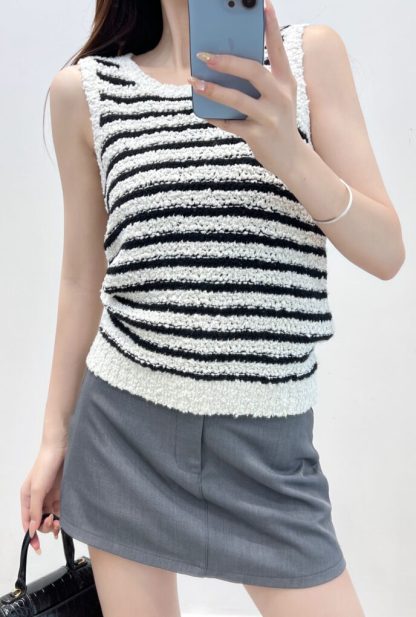  Dior Marinière Twinset White and Black Blended Wool and Cotton Bouclé Knit #3868 - Image 3