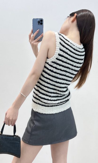  Dior Marinière Twinset White and Black Blended Wool and Cotton Bouclé Knit #3868 - Image 5