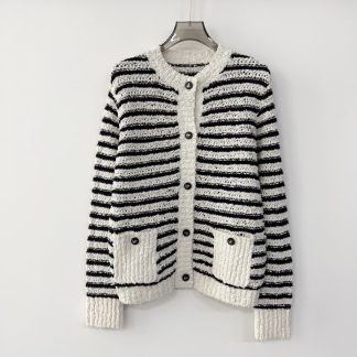 Replica Dior Marinière Twinset White and Black Blended Wool and Cotton Bouclé Knit #3868