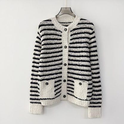 Replica Dior Marinière Twinset White and Black Blended Wool and Cotton Bouclé Knit #3868