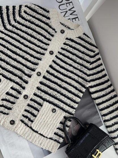  Dior Marinière Twinset White and Black Blended Wool and Cotton Bouclé Knit #3868 - Image 17
