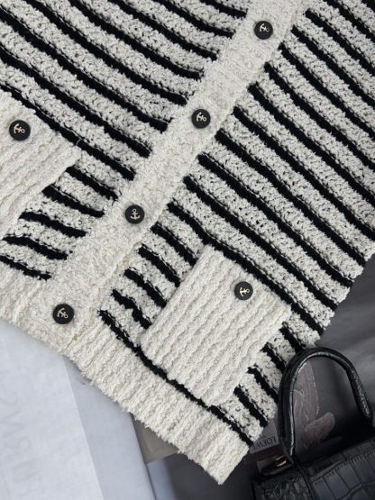  Dior Marinière Twinset White and Black Blended Wool and Cotton Bouclé Knit #3868 - Image 19