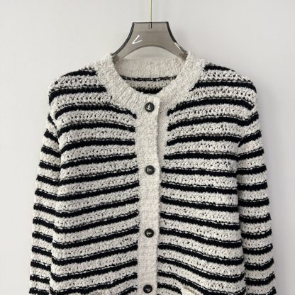  Dior Marinière Twinset White and Black Blended Wool and Cotton Bouclé Knit #3868 - Image 20