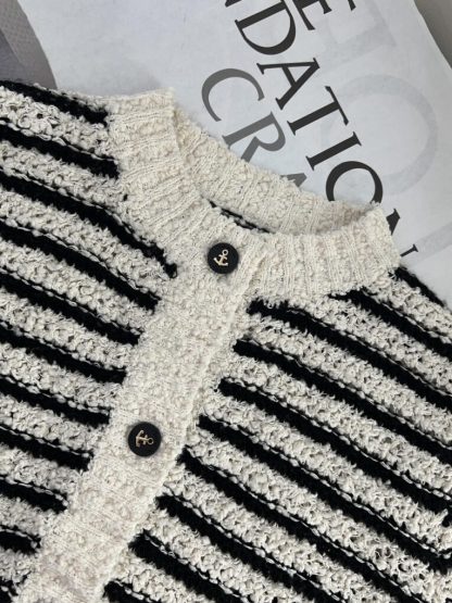  Dior Marinière Twinset White and Black Blended Wool and Cotton Bouclé Knit #3868 - Image 21