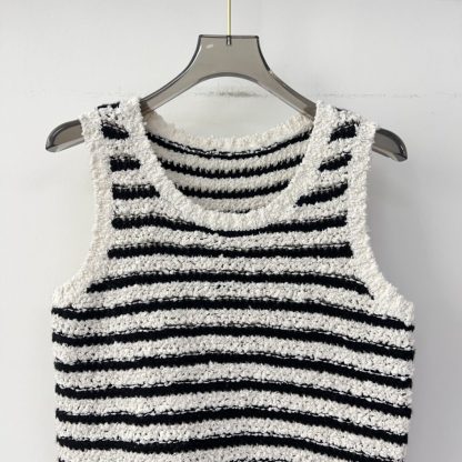  Dior Marinière Twinset White and Black Blended Wool and Cotton Bouclé Knit #3868 - Image 8