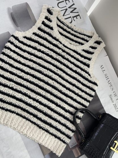  Dior Marinière Twinset White and Black Blended Wool and Cotton Bouclé Knit #3868 - Image 10