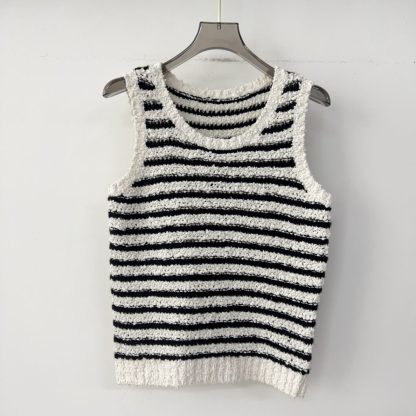  Dior Marinière Twinset White and Black Blended Wool and Cotton Bouclé Knit #3868 - Image 11