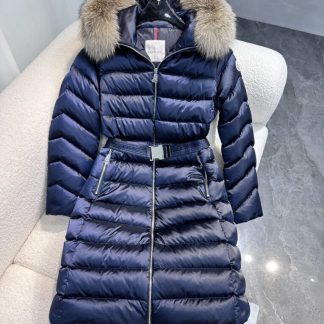 REPLICA MONCLER LEERSIE HOODED SHEARLING LONG DOWN JACKET BLUE #3896