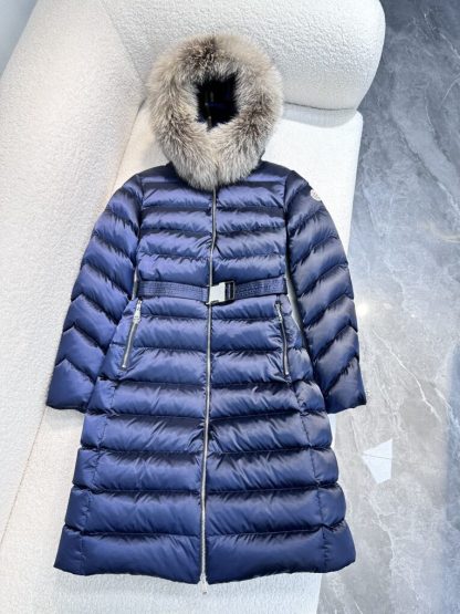 REPLICA MONCLER LEERSIE HOODED SHEARLING LONG DOWN JACKET BLUE #3896 - Image 3