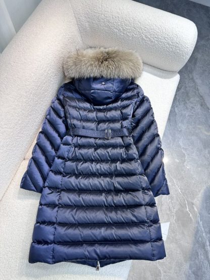 REPLICA MONCLER LEERSIE HOODED SHEARLING LONG DOWN JACKET BLUE #3896 - Image 4