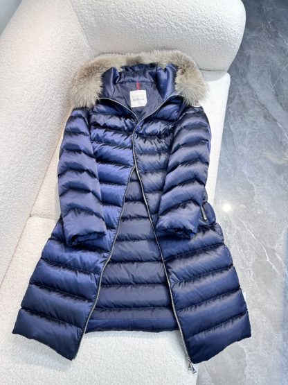 REPLICA MONCLER LEERSIE HOODED SHEARLING LONG DOWN JACKET BLUE #3896 - Image 6