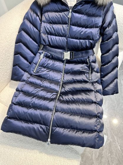 REPLICA MONCLER LEERSIE HOODED SHEARLING LONG DOWN JACKET BLUE #3896 - Image 8