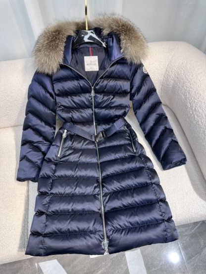 REPLICA MONCLER LEERSIE HOODED SHEARLING LONG DOWN JACKET BLUE #3896 - Image 9