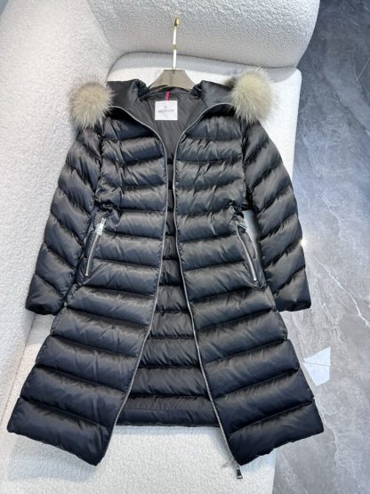 REPLICA MONCLER LEERSIE HOODED SHEARLING LONG DOWN JACKET BLACK #3895 - Image 3