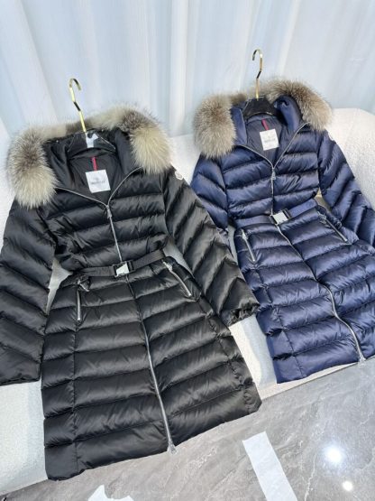 REPLICA MONCLER LEERSIE HOODED SHEARLING LONG DOWN JACKET BLACK #3895 - Image 2