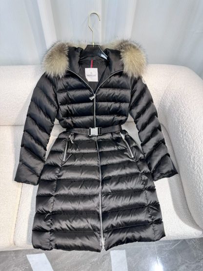 REPLICA MONCLER LEERSIE HOODED SHEARLING LONG DOWN JACKET BLACK #3895 - Image 4