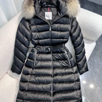 REPLICA MONCLER LEERSIE HOODED SHEARLING LONG DOWN JACKET BLACK #3895