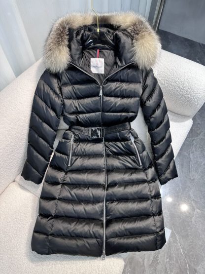 REPLICA MONCLER LEERSIE HOODED SHEARLING LONG DOWN JACKET BLACK #3895