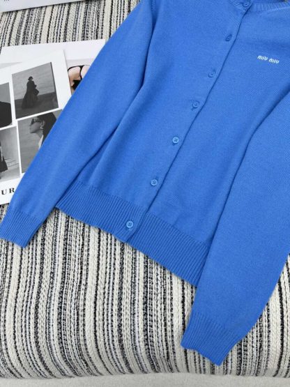  Miu Miu Cashmere knit cardigan with Buttons blue #3882 - Image 6