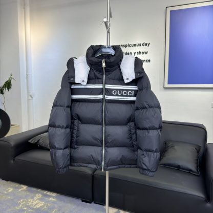  GUCCI MEN'S NAVY NYLON PUFFER HOODED DOWN JACKET #3838 - Image 5