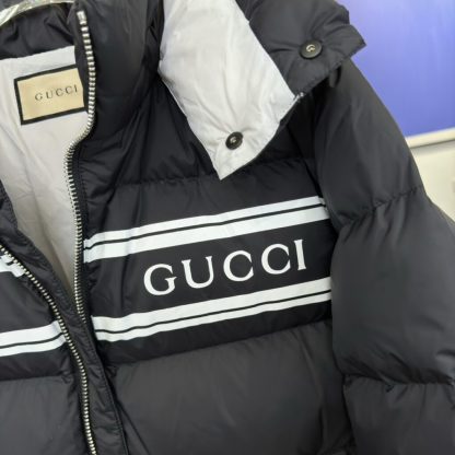  GUCCI MEN'S NAVY NYLON PUFFER HOODED DOWN JACKET #3838 - Image 2