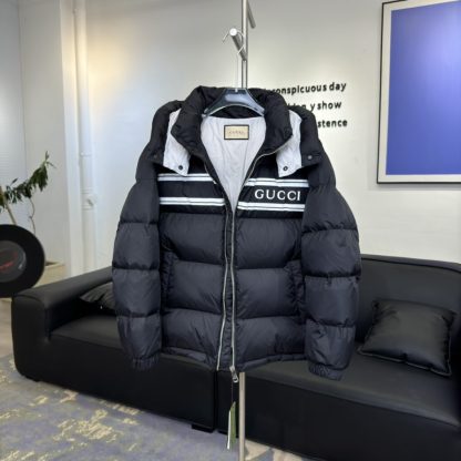  GUCCI MEN'S NAVY NYLON PUFFER HOODED DOWN JACKET #3838 - Image 4