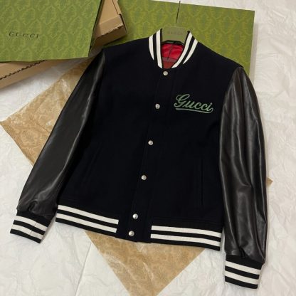 REPLICA GUCCI MEN'S WOOL AND LEATHER VARSITY JACKET REAL LEATHER #3840 - Image 2