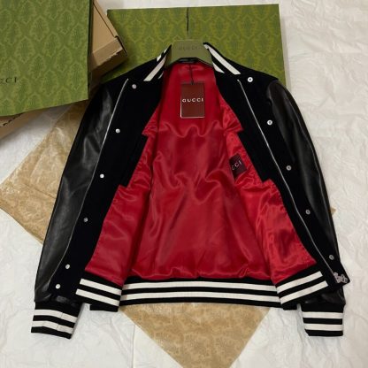 REPLICA GUCCI MEN'S WOOL AND LEATHER VARSITY JACKET REAL LEATHER #3840 - Image 3