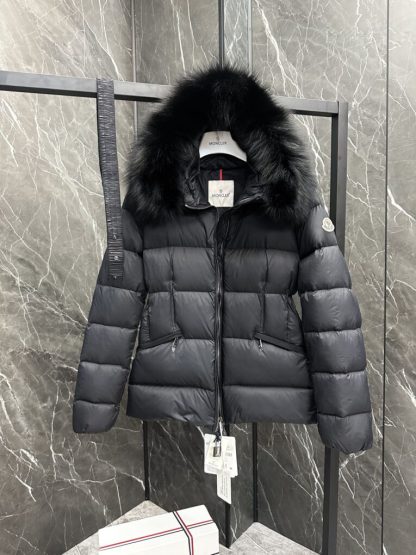 REPLICA MONCLER WOMEN'S BOED HOODED SHEARLING SHORT DOWN JACKET BLACK #3828 - Image 3