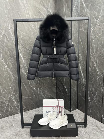 REPLICA MONCLER WOMEN'S BOED HOODED SHEARLING SHORT DOWN JACKET BLACK #3828 - Image 2