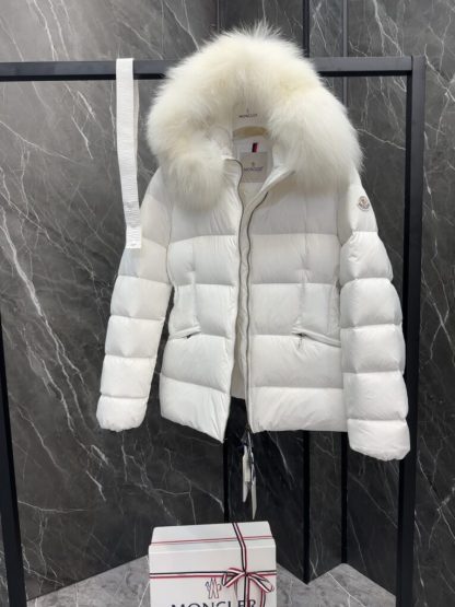 REPLICA MONCLER WOMEN'S BOED HOODED SHEARLING SHORT DOWN JACKET WHITE #3827 - Image 5