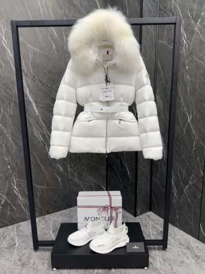 REPLICA MONCLER WOMEN'S BOED HOODED SHEARLING SHORT DOWN JACKET WHITE #3827 - Image 6