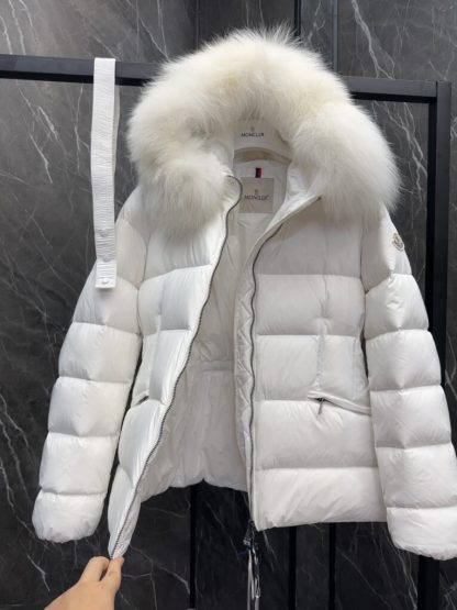 REPLICA MONCLER WOMEN'S BOED HOODED SHEARLING SHORT DOWN JACKET WHITE #3827 - Image 7
