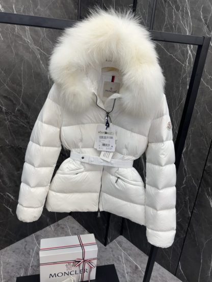 REPLICA MONCLER WOMEN'S BOED HOODED SHEARLING SHORT DOWN JACKET WHITE #3827 - Image 8