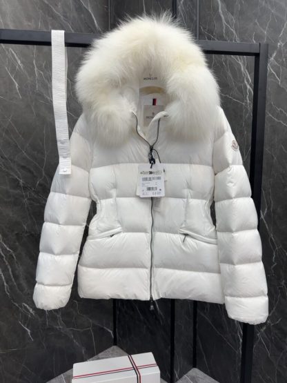 REPLICA MONCLER WOMEN'S BOED HOODED SHEARLING SHORT DOWN JACKET WHITE #3827 - Image 10