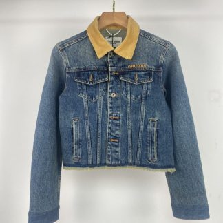Replica Miu Miu Denim blouson jacket Women 2025 navy blue #3870