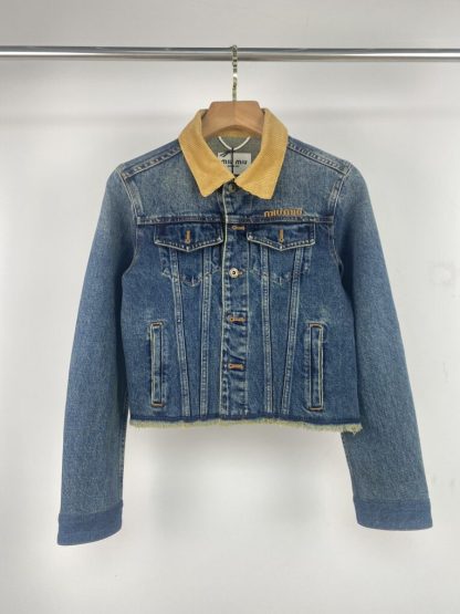 Replica Miu Miu Denim blouson jacket Women 2025 navy blue #3870