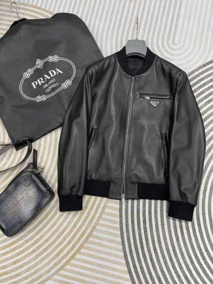 Men's Prada Nappa leather bomber jacket #3757 - Image 10