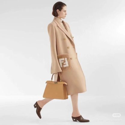  Fendi Beige wool coat With Mink Pocket For Women 24SS #3786 - Image 9