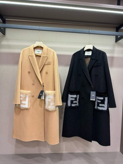  Fendi Beige wool coat With Mink Pocket For Women 24SS #3786 - Image 7