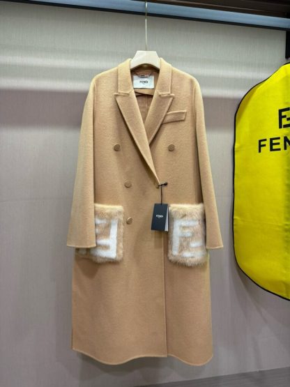  Fendi Beige wool coat With Mink Pocket For Women 24SS #3786 - Image 2