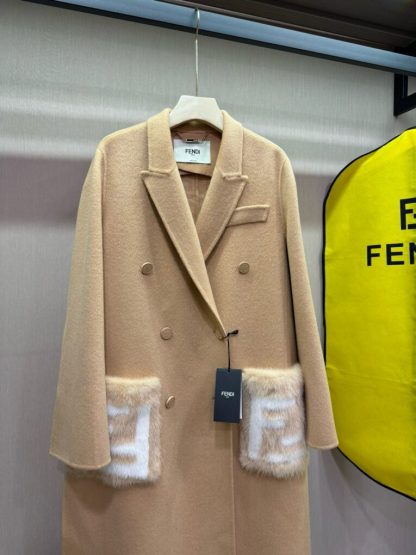  Fendi Beige wool coat With Mink Pocket For Women 24SS #3786 - Image 4